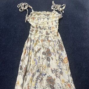 Free People Dress Women's Small Cream Floral Smocked Boho Midi Summer Viscose